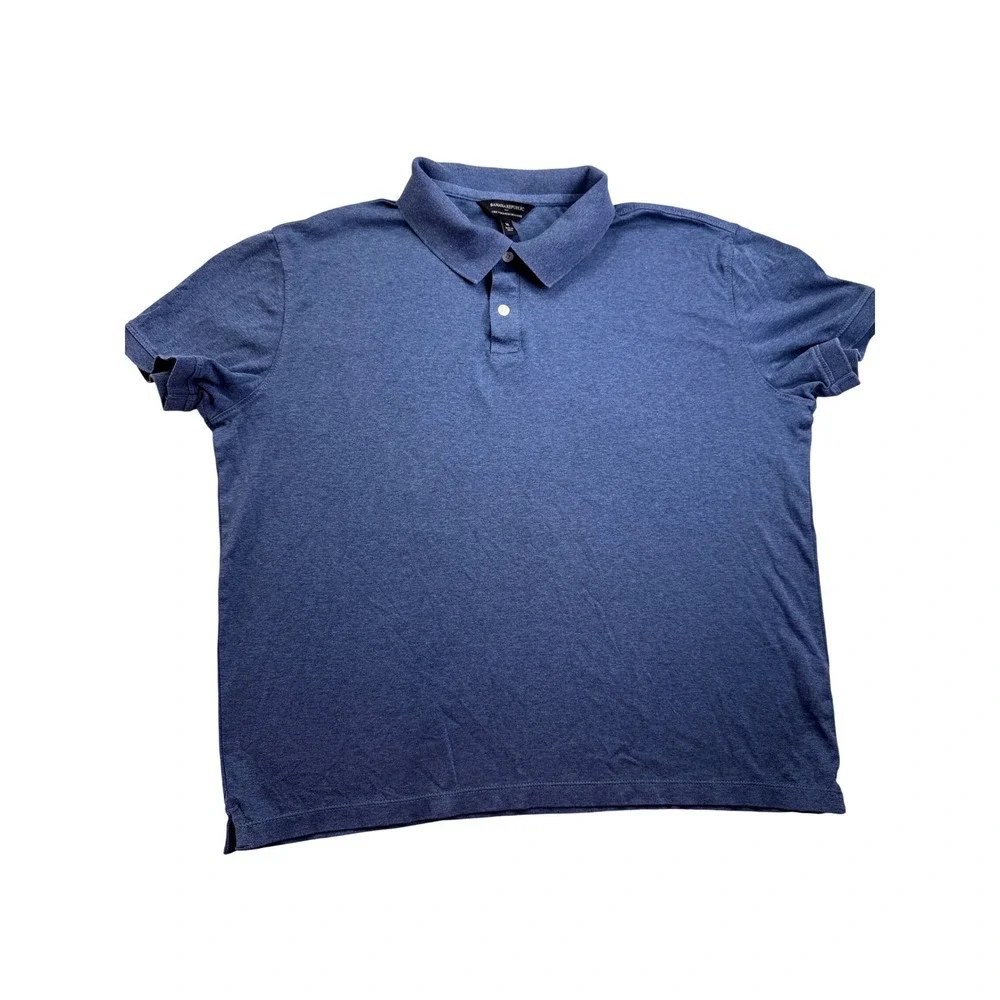 Banana Republic Mens Luxe Touch Polo Shirt Blue Heather M preppy academia square
